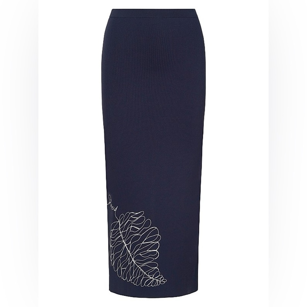 STAUD Karina Embroidered Leaf Pencil Skirt
